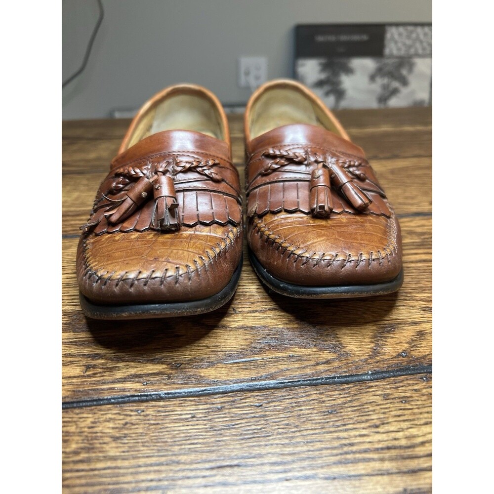 Giorgio Brutini Loafers Le Glove Mens Woven Brown Leather Tassel Shoes Sz 9D